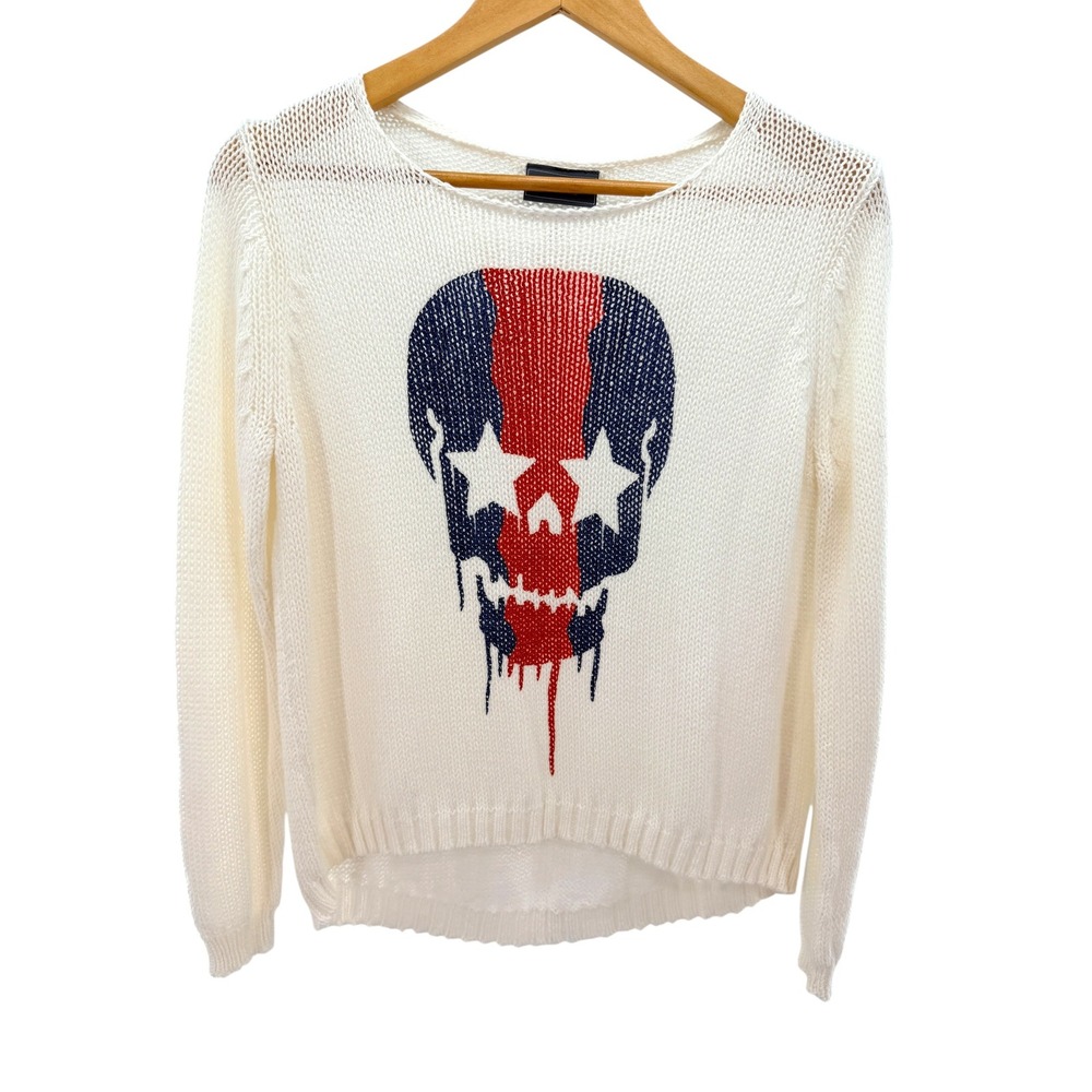 Wooden Ships Paola Buendia Skull Star Graphic Open Knit‎ Sweater White XS/S
